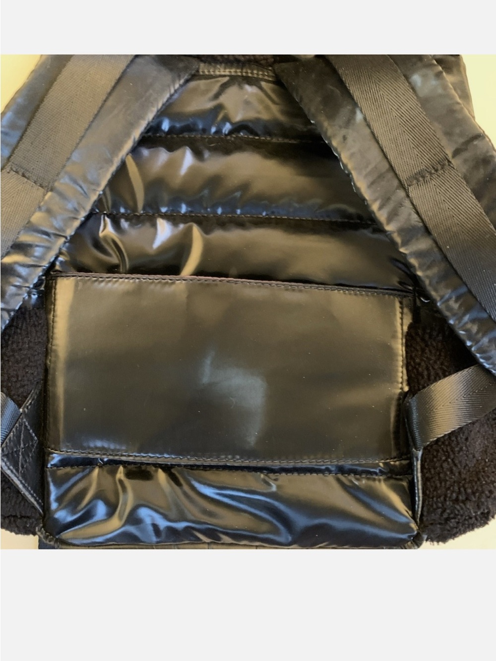 Pajar Glossy Shearling Black Puffer Backpack with Sherpa Trim - Picture 4 of 8